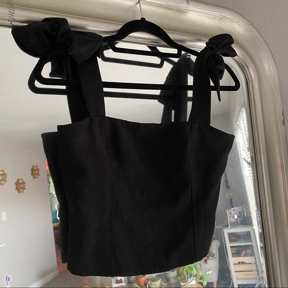 Topshop Black Boned Crop Top
